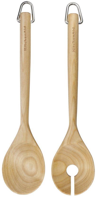 KitchenAid Saladebestek, Set van 2 Stuks, 30 cm, Berkenhout, Bruin