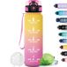 Grsta Waterfles, lekvrij, filterfles met tijdschaal, motiverende waterfles, gemakkelijk mee te nemen, kunststof fles, 1 l, voor sport, trekking, fitness