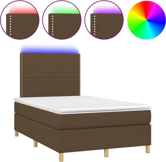 vidaXL Boxspring met matras en LED, stof, donkerbruin, 120x200 cm