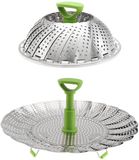 Panier passoire sans marque - 11 pouces - Cuiseur vapeur légumes - Avec poignée télescopique - Panier vapeur - Panier vapeur - Pliable - Argent