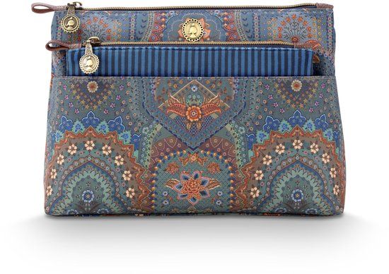 Pip Studio Caryn Make-up Tasje Dames - Toilettas - Jabali - Blauw - Set van 2