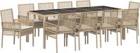 vidaXL 11-delige tuinmaaltijdset met kussens Beige Poly Rattan