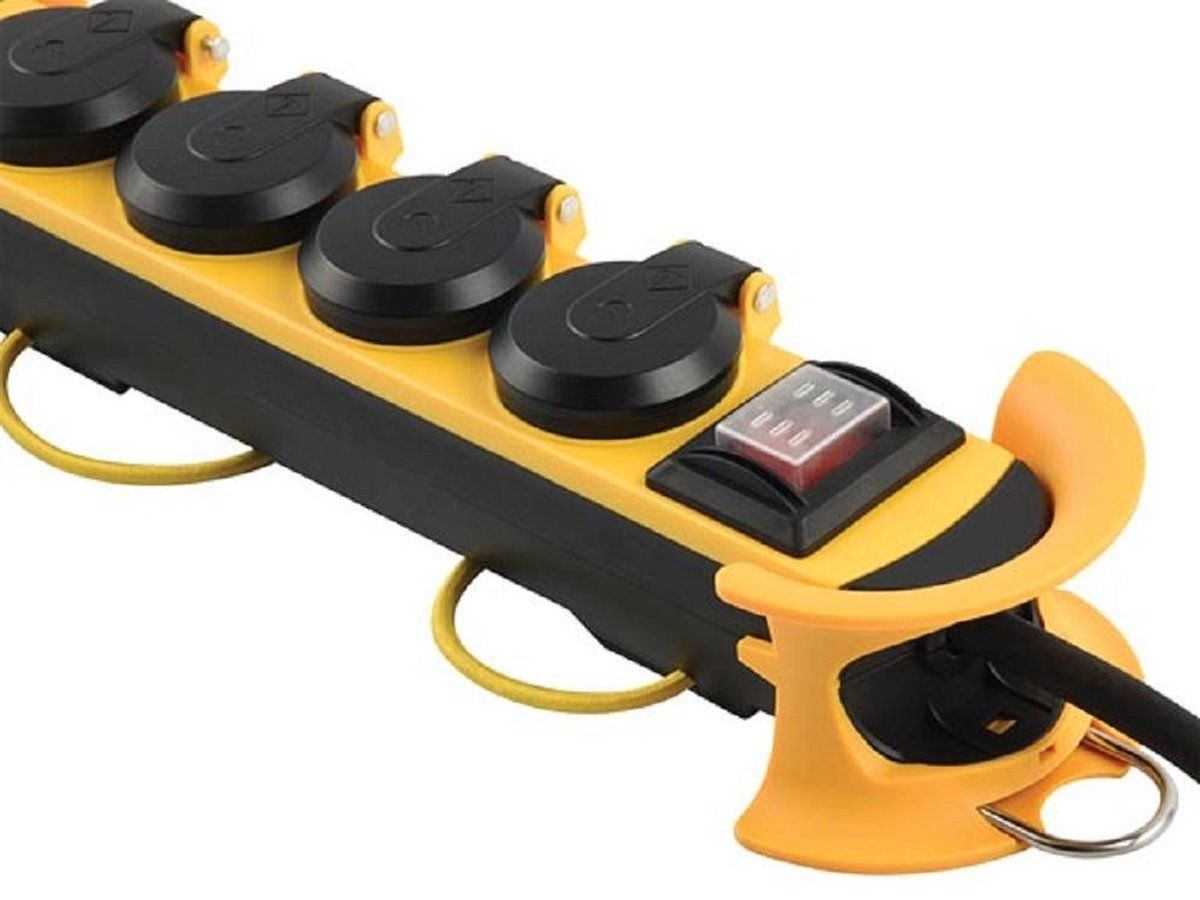 Perel Robuuste Stekkerdoos - 4-Voudig - Kabelmanagement - IP44 - Schuko