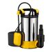 Wiltec Pompe à eau immergée à aspiration plate 850 W – Jusqu’à 1 mm – 15000 l/h – Acier inoxydable – Refoulement max. 8,5 m, profondeur max. 7 m – Interrupteur à flotteur – Pompe submersible Eau propre