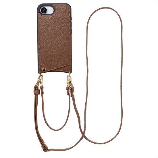 Selencia Hoesje - Geschikt voor Apple iPhone 17e / 16e - Backcover met koord en pashouder - Mocha Brown