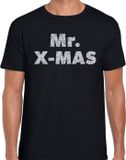 Bellatio Decorations Mr. X-mas Foute Kerst t-shirt - Zilveren glitter letters / Zwart - Heren - Maat M