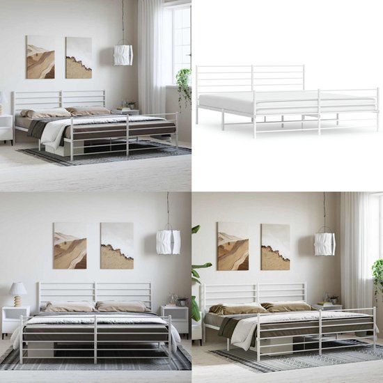vidaXL Bedframe met hoofd- en voeteneinde metaal wit 183x213 cm
