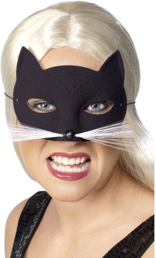 Smiffys Oogmasker Kat Zwart met Snorharen