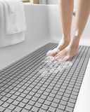 DEXI Badmat, antislip, BPA-vrij, latexvrij, machinewasbaar, met zuignappen en drainagegaten, extra lang, 40 x 16 cm, grijs