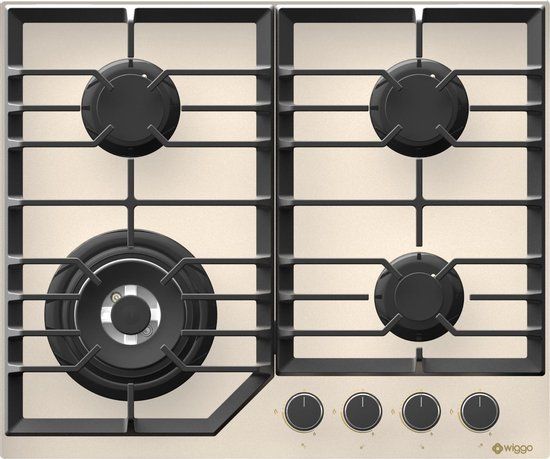 Wiggo WH-G634GL(C) - Inbouw Gaskookplaat - Crème Glas - 60cm - 4 Kookzones - Wok brander