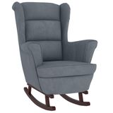 VidaXL Fauteuil à bascule avec oreilles velours gris foncé bois massif