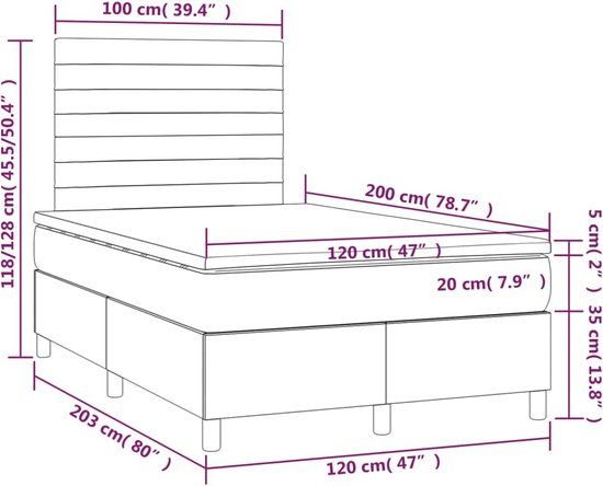 vidaXL Boxspring met matras, stof, donkerbruin, 120x200 cm