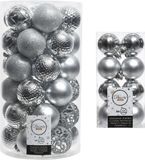 Decoris Kerstversiering Kunststof Kerstballen Zilver 4-6 cm Pakket van 53x Stuks