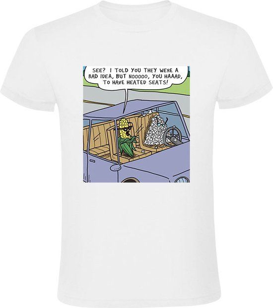 Heren T-shirt - mais - popcorn - warm - grappig - Wit - 3XL