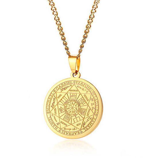 Mendes Steel Cubaanse Schakelketting Mannen Goudkleurig Seal of the Seven Archangels