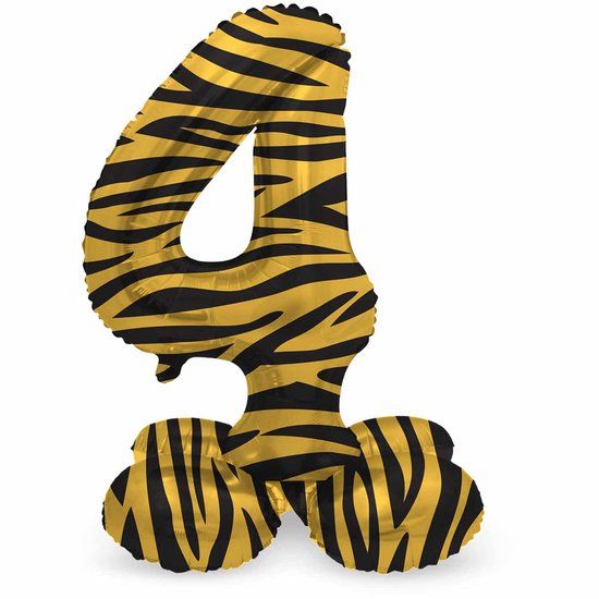 Folat Staande Folieballon Cijfer 4 Tiger Chic - 72 cm