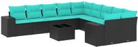 vidaXL 11-delige tuinbankset met kussens, zwart polyrotan