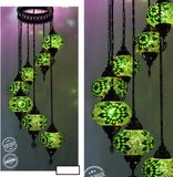 Halay Turkse Lamp - Hanglamp - Mozaïek Lamp - 7 bollen - Groen - Authentiek handgemaakt design