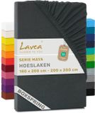 Lavea® Hoeslaken 180x200cm 100% Katoen – Hoge Hoek 35 cm voor Dikke Matrassen – met Elastiek Rondom in Jersey – voor Boxspring – Antraciet