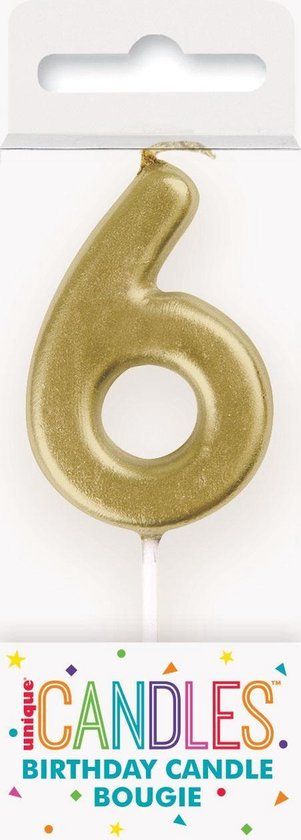 Gold Number 6 Birthday Candle - Mini Metallic Pick - Party Decoration