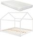 And OutdoorMatch Lit enfant Rodri - Lit maison - Avec matelas - Avec sommier à lattes - 160x200cm - Blanc
