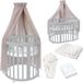 Waldin lit bébé ovale 7-en-1 en bois avec matelas, roues et barreaux, gris
