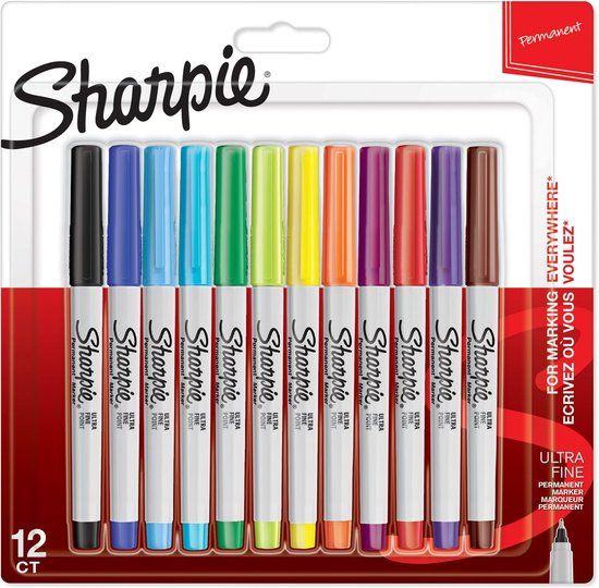 Sharpie Permanent Markers - Ultrafine Point - Assorted Colors - 12 Pack