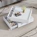 Pangivo Table Basse Pivotante 360° De Salon Avec 2 Tiroirs De Rangement Blanc 60 X 60 X 38 Cm