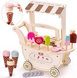Mamabrum Houten IJskar voor Kinderen vanaf 3 Jaar met Accessoires - IJssalon Speelset op Wielen - Rollenspel Speelgoed - Educatief