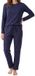 Schiesser Dames pyjama Mix & Relax blauw/crème gestipt lange mouw 4XL