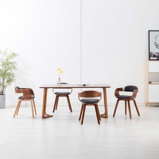 vidaXL Eetkamerstoelen 4 stuks stof en gebogen hout donkergrijs