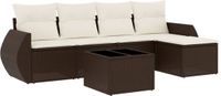 vidaXL 6-delige Loungeset met kussens polyrattan bruin