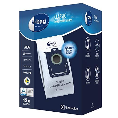 Electrolux E201SM S-bag stofzak Classic Long Performance (Megapack, 12 stofzuigerzakken voor permanent hoog zuigvermogen, optimale filtratie, hygiënische sluiting, 60% meer zuigkracht) wit