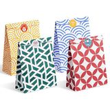 Parmedu 48 kleurrijke papieren geschenkzakjes, middelgroot, 24 x 17 x 8 cm, met 48 stickers voor Kerstmis, feesten, verjaardagen, feesten, bruiloften, babyshowers
