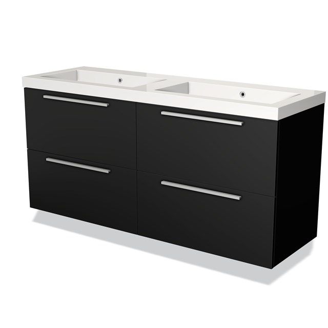 Maxaro Badkamermeubel 140 cm Modulo Mat Zwart 4 Lades Vlak Wastafel Mineraalmarmer