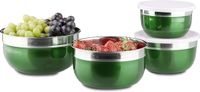 Green Inox Round Kitchen Bowl with Lids - 4 Pieces