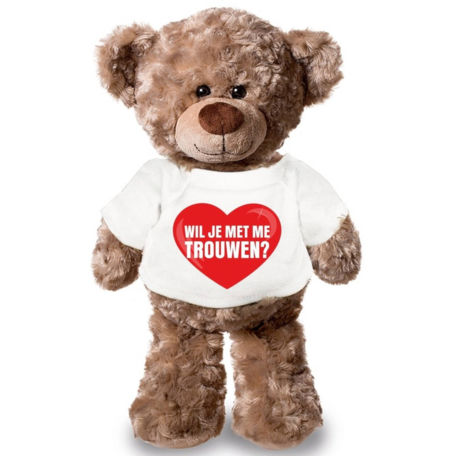 Bellatio Decorations Knuffelbeer met huwelijksaanzoek hart t-shirt 43 cm - Wil je met me trouwen