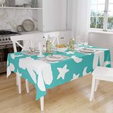 Bonamaison Tafelkleed, Anti-Mold, Sneldrogend, Waterdicht, 100% Polyester Tafellaken, Turkoois, wit, 140 x 160 Cm