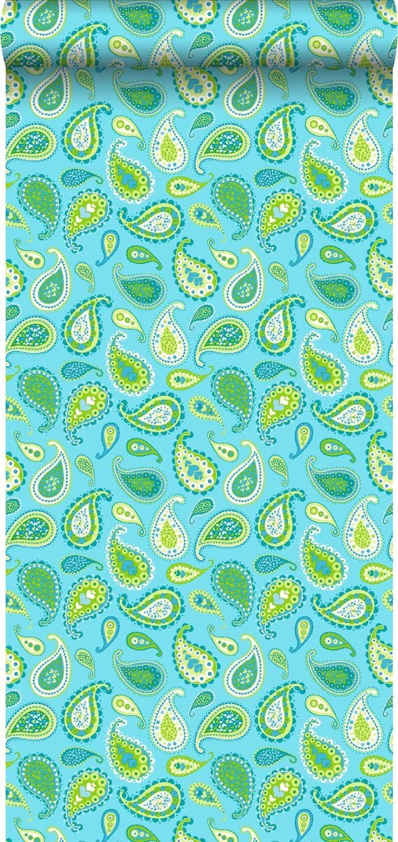 Esta Home behang paisleys turquoise en limegroen - 115827 - 53 cm x 10,05 m