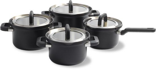 BK Flow Cool Black 4-delige kookpannenset met deksel - Zwart