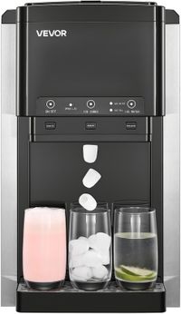 Vevor Waterdispenser met Ijsmaker (16 Kg/Dag), 3-In-1 Tafelmodel Waterdispenser, 12 Ijsblokjes/7 Min. Snelle Productie met Opvangbak, Bolvormig/Gemalen Ijs & Koud Water, voor Feestjes in de Keuken