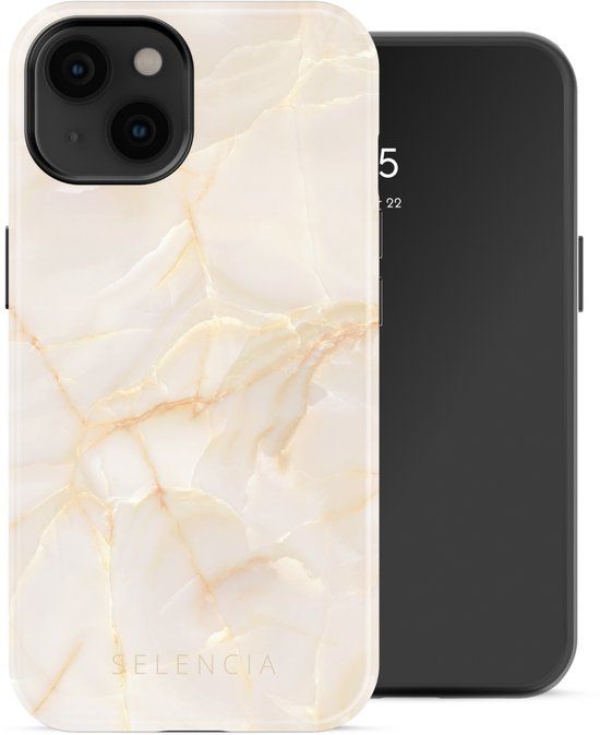 Selencia Hoesje - Geschikt voor Apple iPhone 14 - Backcover geschikt voor MagSafe - Golden Beige Marble