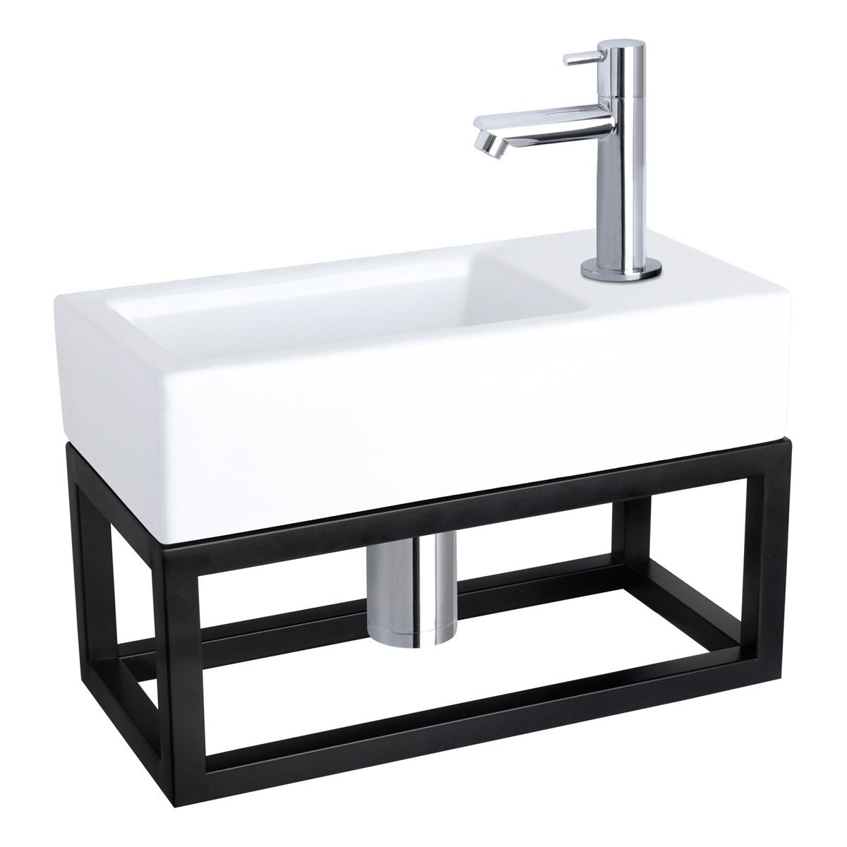 Differnz Fonteinset Rechthoek 38.5x18.5x24.5cm Keramiek Wit Handdoekrek Rechte Toiletkraan Chroom