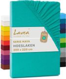 Lavea® Hoeslaken 200x220 cm – 100% Katoen, Zacht en Ademend – Geschikt voor Matrassen tot 35 cm – Jersey met Elastiek Rondom – Turquoise