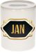 Bellatio Decorations Spaarpot met voornaam Jan - wit - met goud/zwart embleem - 8 x 9 cm - keramiek - met afsluitdop - cadeau verjaardag