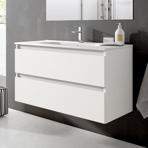 Adema Chaci badmeubelset 100x46x57cm met 2 lades greeploos 1 keramische wasbak 1 kraangat wit mat