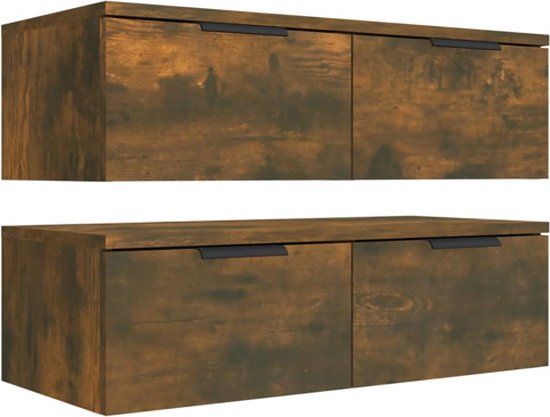 vidaXL Wandkasten - 2 stuks - bewerkt hout - gerookt eiken - 68x30x20 cm