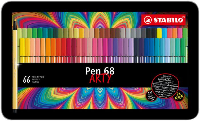 STABILO Pen 68 - Premium Viltstift - Metalen Etui Met 66 Stuks - 65 Kleuren