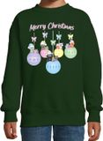 Bellatio Decorations Kersttrui/sweater voor jongens/meisjes - pastel/groen - kerstballen - poesjes 98/104
