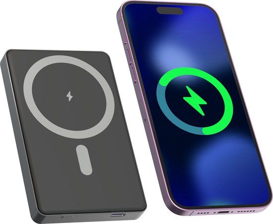 Denver PQCW10010 Powerbank - 10.000 mAh - Magsafe - Magnetisch Laden - Snelladen - Zwart